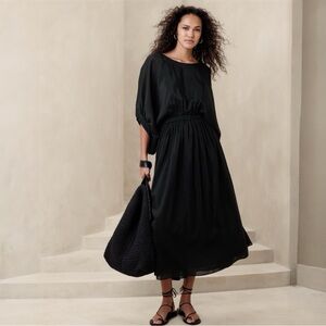 Banana Republic Eliana Cotton Silk Black Full Sleeve Dress Size Small